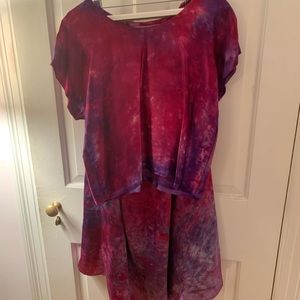 hand dyed silk set top and skirt.  Brilliant hue